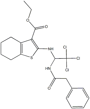 ethyl 2-({2,2,2-trichloro-1-[(phenylacetyl)amino]ethyl}amino)-4,5,6,7-tetrahydro-1-benzothiophene-3-carboxylate 结构式