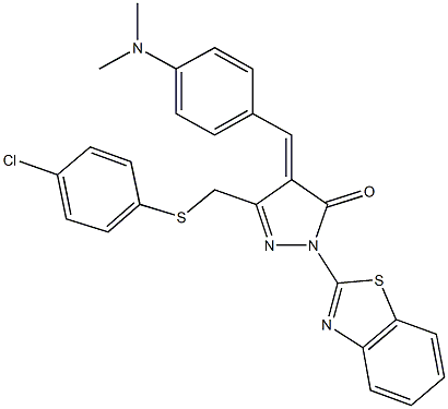 2-(1,3-benzothiazol-2-yl)-5-{[(4-chlorophenyl)sulfanyl]methyl}-4-[4-(dimethylamino)benzylidene]-2,4-dihydro-3H-pyrazol-3-one 结构式