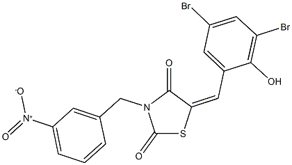 5-(3,5-dibromo-2-hydroxybenzylidene)-3-{3-nitrobenzyl}-1,3-thiazolidine-2,4-dione 结构式