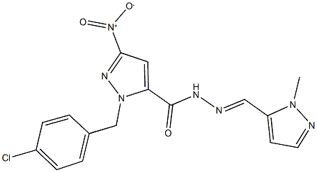 1-(4-chlorobenzyl)-3-nitro-N'-[(1-methyl-1H-pyrazol-5-yl)methylene]-1H-pyrazole-5-carbohydrazide 结构式