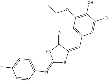 5-(3-chloro-5-ethoxy-4-hydroxybenzylidene)-2-[(4-methylphenyl)imino]-1,3-thiazolidin-4-one 结构式