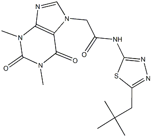 2-(1,3-dimethyl-2,6-dioxo-1,2,3,6-tetrahydro-7H-purin-7-yl)-N-(5-neopentyl-1,3,4-thiadiazol-2-yl)acetamide 结构式