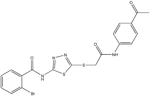 N-(5-{[2-(4-acetylanilino)-2-oxoethyl]sulfanyl}-1,3,4-thiadiazol-2-yl)-2-bromobenzamide 结构式