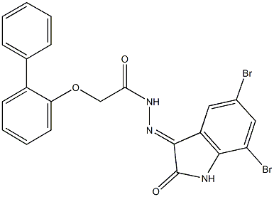 2-([1,1'-biphenyl]-2-yloxy)-N'-(5,7-dibromo-2-oxo-1,2-dihydro-3H-indol-3-ylidene)acetohydrazide 结构式