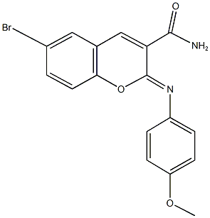 6-bromo-2-[(4-methoxyphenyl)imino]-2H-chromene-3-carboxamide 结构式