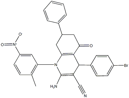 2-amino-4-(4-bromophenyl)-1-{5-nitro-2-methylphenyl}-5-oxo-7-phenyl-1,4,5,6,7,8-hexahydroquinoline-3-carbonitrile 结构式