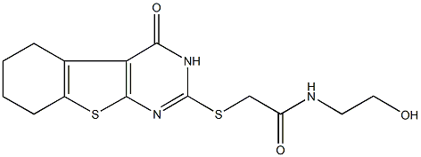 N-(2-hydroxyethyl)-2-[(4-oxo-3,4,5,6,7,8-hexahydro[1]benzothieno[2,3-d]pyrimidin-2-yl)sulfanyl]acetamide 结构式