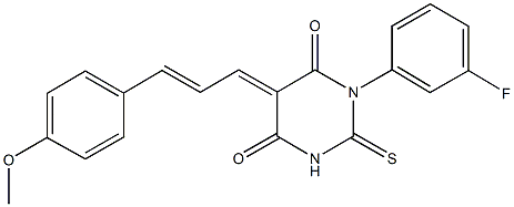 1-(3-fluorophenyl)-5-[3-(4-methoxyphenyl)prop-2-enylidene]-2-thioxodihydropyrimidine-4,6(1H,5H)-dione 结构式