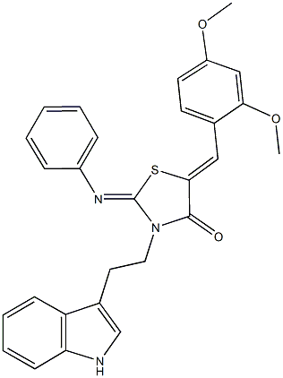 5-(2,4-dimethoxybenzylidene)-3-[2-(1H-indol-3-yl)ethyl]-2-(phenylimino)-1,3-thiazolidin-4-one 结构式