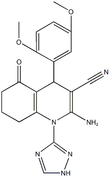 2-amino-4-(2,5-dimethoxyphenyl)-5-oxo-1-(1H-1,2,4-triazol-3-yl)-1,4,5,6,7,8-hexahydro-3-quinolinecarbonitrile 结构式