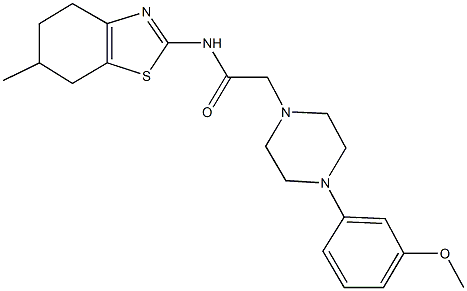 2-[4-(3-methoxyphenyl)-1-piperazinyl]-N-(6-methyl-4,5,6,7-tetrahydro-1,3-benzothiazol-2-yl)acetamide 结构式