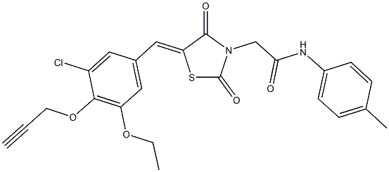 2-{5-[3-chloro-5-ethoxy-4-(2-propynyloxy)benzylidene]-2,4-dioxo-1,3-thiazolidin-3-yl}-N-(4-methylphenyl)acetamide 结构式