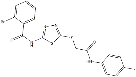 2-bromo-N-(5-{[2-oxo-2-(4-toluidino)ethyl]sulfanyl}-1,3,4-thiadiazol-2-yl)benzamide 结构式