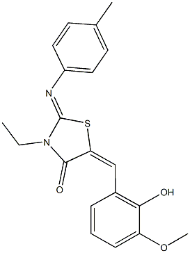 3-ethyl-5-(2-hydroxy-3-methoxybenzylidene)-2-[(4-methylphenyl)imino]-1,3-thiazolidin-4-one 结构式