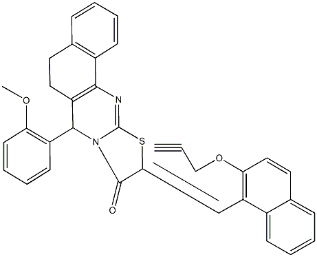 7-(2-methoxyphenyl)-10-{[2-(2-propynyloxy)-1-naphthyl]methylene}-5,7-dihydro-6H-benzo[h][1,3]thiazolo[2,3-b]quinazolin-9(10H)-one 结构式