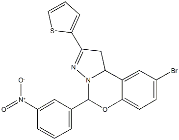 9-bromo-5-{3-nitrophenyl}-2-thien-2-yl-1,10b-dihydropyrazolo[1,5-c][1,3]benzoxazine 结构式