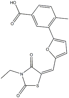 3-{5-[(3-ethyl-2,4-dioxo-1,3-thiazolidin-5-ylidene)methyl]-2-furyl}-4-methylbenzoic acid 结构式