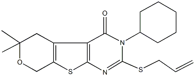 2-(allylsulfanyl)-3-cyclohexyl-6,6-dimethyl-3,5,6,8-tetrahydro-4H-pyrano[4',3':4,5]thieno[2,3-d]pyrimidin-4-one 结构式