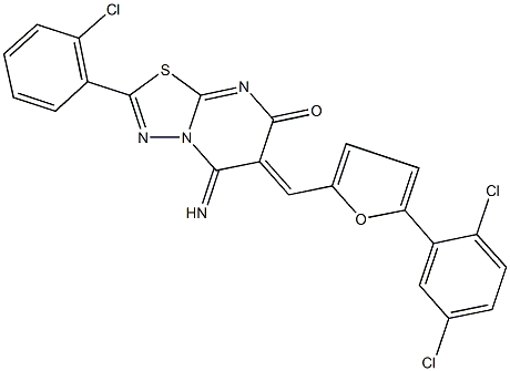 2-(2-chlorophenyl)-6-{[5-(2,5-dichlorophenyl)-2-furyl]methylene}-5-imino-5,6-dihydro-7H-[1,3,4]thiadiazolo[3,2-a]pyrimidin-7-one 结构式