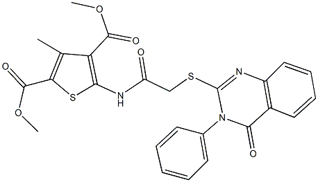 dimethyl 3-methyl-5-({[(4-oxo-3-phenyl-3,4-dihydro-2-quinazolinyl)sulfanyl]acetyl}amino)-2,4-thiophenedicarboxylate 结构式