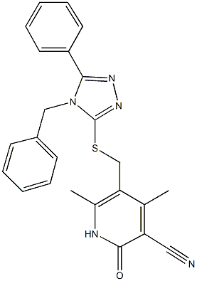 5-{[(4-benzyl-5-phenyl-4H-1,2,4-triazol-3-yl)sulfanyl]methyl}-4,6-dimethyl-2-oxo-1,2-dihydro-3-pyridinecarbonitrile 结构式
