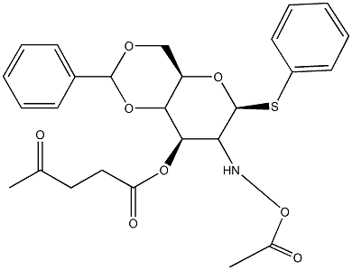 phenyl 2-[(acetyloxy)amino]-4,6-O-benzylidene-2-deoxy-3-O-(4-oxopentanoyl)-1-thiohexopyranoside 结构式