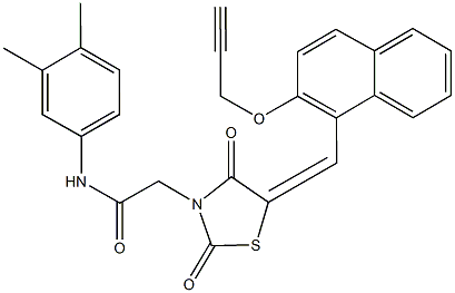 N-(3,4-dimethylphenyl)-2-(2,4-dioxo-5-{[2-(prop-2-ynyloxy)-1-naphthyl]methylene}-1,3-thiazolidin-3-yl)acetamide 结构式