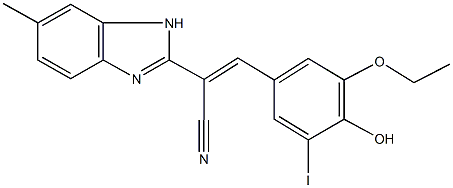 3-(3-ethoxy-4-hydroxy-5-iodophenyl)-2-(6-methyl-1H-benzimidazol-2-yl)acrylonitrile 结构式