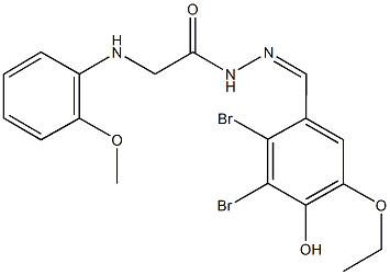 N'-(2,3-dibromo-5-ethoxy-4-hydroxybenzylidene)-2-(2-methoxyanilino)acetohydrazide 结构式