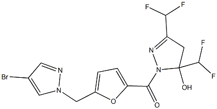 1-{5-[(4-bromo-1H-pyrazol-1-yl)methyl]-2-furoyl}-3,5-bis(difluoromethyl)-4,5-dihydro-1H-pyrazol-5-ol 结构式