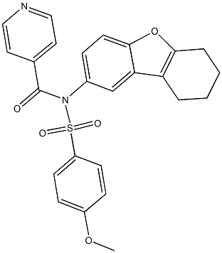 N-isonicotinoyl-4-methoxy-N-(6,7,8,9-tetrahydrodibenzo[b,d]furan-2-yl)benzenesulfonamide 结构式