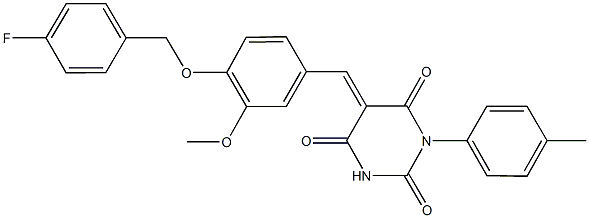 5-{4-[(4-fluorobenzyl)oxy]-3-methoxybenzylidene}-1-(4-methylphenyl)-2,4,6(1H,3H,5H)-pyrimidinetrione 结构式