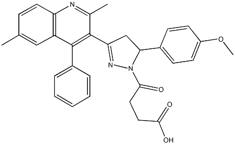 4-[3-(2,6-dimethyl-4-phenyl-3-quinolinyl)-5-(4-methoxyphenyl)-4,5-dihydro-1H-pyrazol-1-yl]-4-oxobutanoic acid 结构式