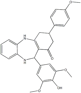 11-(4-hydroxy-3,5-dimethoxyphenyl)-3-(4-methoxyphenyl)-2,3,4,5,10,11-hexahydro-1H-dibenzo[b,e][1,4]diazepin-1-one 结构式