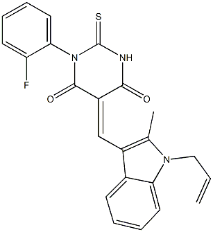 5-[(1-allyl-2-methyl-1H-indol-3-yl)methylene]-1-(2-fluorophenyl)-2-thioxodihydro-4,6(1H,5H)-pyrimidinedione 结构式