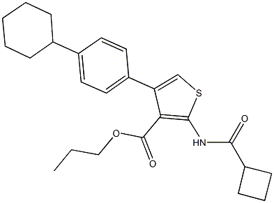 propyl 2-[(cyclobutylcarbonyl)amino]-4-(4-cyclohexylphenyl)-3-thiophenecarboxylate 结构式