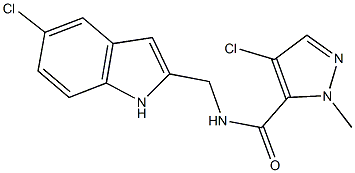4-chloro-N-[(5-chloro-1H-indol-2-yl)methyl]-1-methyl-1H-pyrazole-5-carboxamide 结构式
