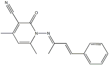 4,6-dimethyl-1-[(1-methyl-3-phenyl-2-propenylidene)amino]-2-oxo-1,2-dihydro-3-pyridinecarbonitrile 结构式