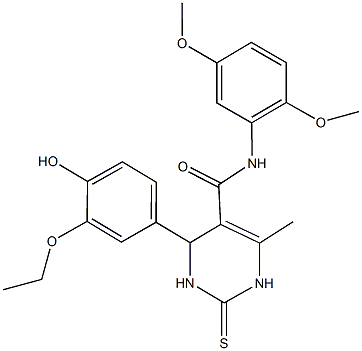 N-(2,5-dimethoxyphenyl)-4-(3-ethoxy-4-hydroxyphenyl)-6-methyl-2-thioxo-1,2,3,4-tetrahydro-5-pyrimidinecarboxamide 结构式