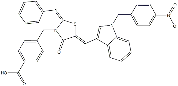 4-{[5-[(1-{4-nitrobenzyl}-1H-indol-3-yl)methylene]-4-oxo-2-(phenylimino)-1,3-thiazolidin-3-yl]methyl}benzoic acid 结构式