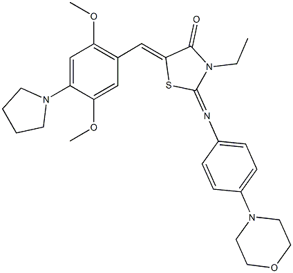 5-[2,5-dimethoxy-4-(1-pyrrolidinyl)benzylidene]-3-ethyl-2-{[4-(4-morpholinyl)phenyl]imino}-1,3-thiazolidin-4-one 结构式