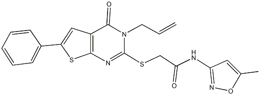2-[(3-allyl-4-oxo-6-phenyl-3,4-dihydrothieno[2,3-d]pyrimidin-2-yl)sulfanyl]-N-(5-methyl-3-isoxazolyl)acetamide 结构式