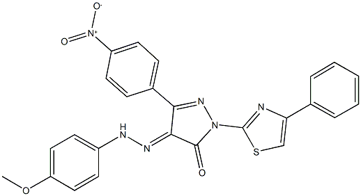 3-{4-nitrophenyl}-1-(4-phenyl-1,3-thiazol-2-yl)-1H-pyrazole-4,5-dione 4-[(4-methoxyphenyl)hydrazone] 结构式