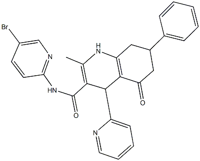N-(5-bromopyridin-2-yl)-2-methyl-5-oxo-7-phenyl-4-pyridin-2-yl-1,4,5,6,7,8-hexahydroquinoline-3-carboxamide 结构式