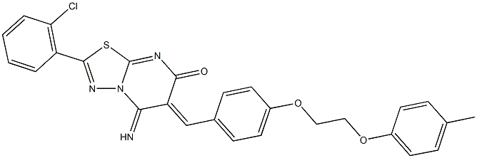 2-(2-chlorophenyl)-5-imino-6-{4-[2-(4-methylphenoxy)ethoxy]benzylidene}-5,6-dihydro-7H-[1,3,4]thiadiazolo[3,2-a]pyrimidin-7-one 结构式