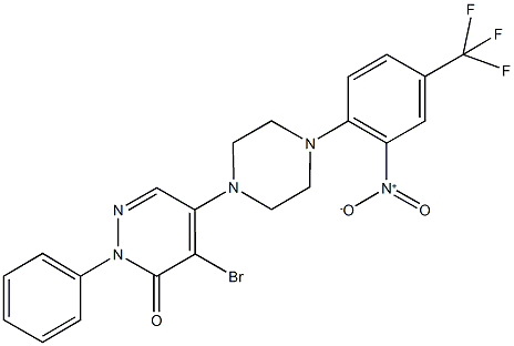 4-bromo-5-{4-[2-nitro-4-(trifluoromethyl)phenyl]-1-piperazinyl}-2-phenyl-3(2H)-pyridazinone 结构式