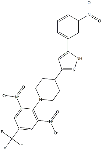 1-[2,6-dinitro-4-(trifluoromethyl)phenyl]-4-[5-(3-nitrophenyl)-1H-pyrazol-3-yl]piperidine 结构式