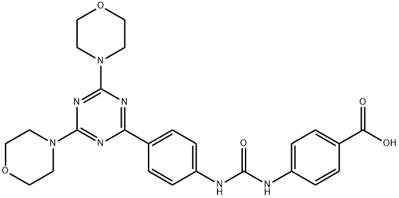 4-[({4-[bis(morpholin-4-yl)-1,3,5-triazin-2-yl]phenyl}carbamoyl)amino]benzoic acid 结构式