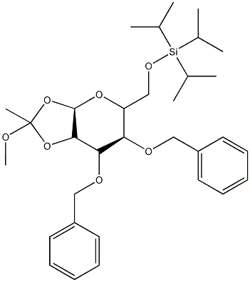 {[(3aR,6R)-6,7-bis(benzyloxy)-2-methoxy-2-methyl-hexahydro-[1,3]dioxolo[4,5-b]pyran-5-yl]methoxy}tris(propan-2-yl)silane 结构式