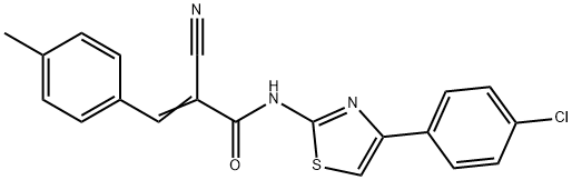 (2E)-N-[4-(4-chlorophenyl)-1,3-thiazol-2-yl]-2-cyano-3-(4-methylphenyl)prop-2-enamide 结构式